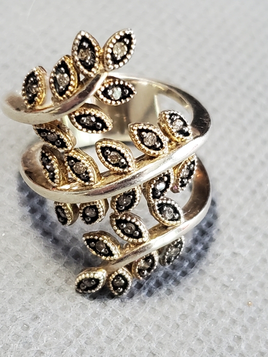 Source Unknown Jewelry - Vtg SJD 925 Sterling Silver Marcasite Leaf Bypass Wrap Ring Statement 3 Row 6.5